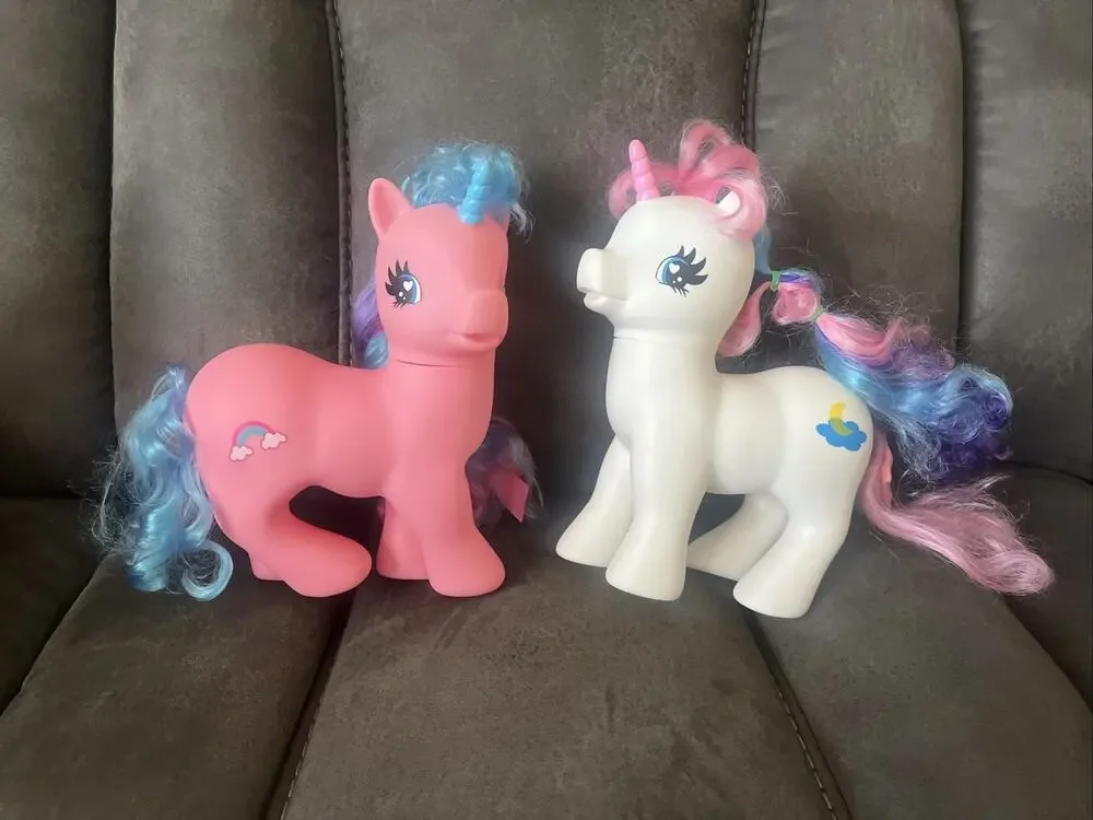 (2) My Little Pony 9” White / Pink Unicorn Hair Luna Moon Horse Hasbro